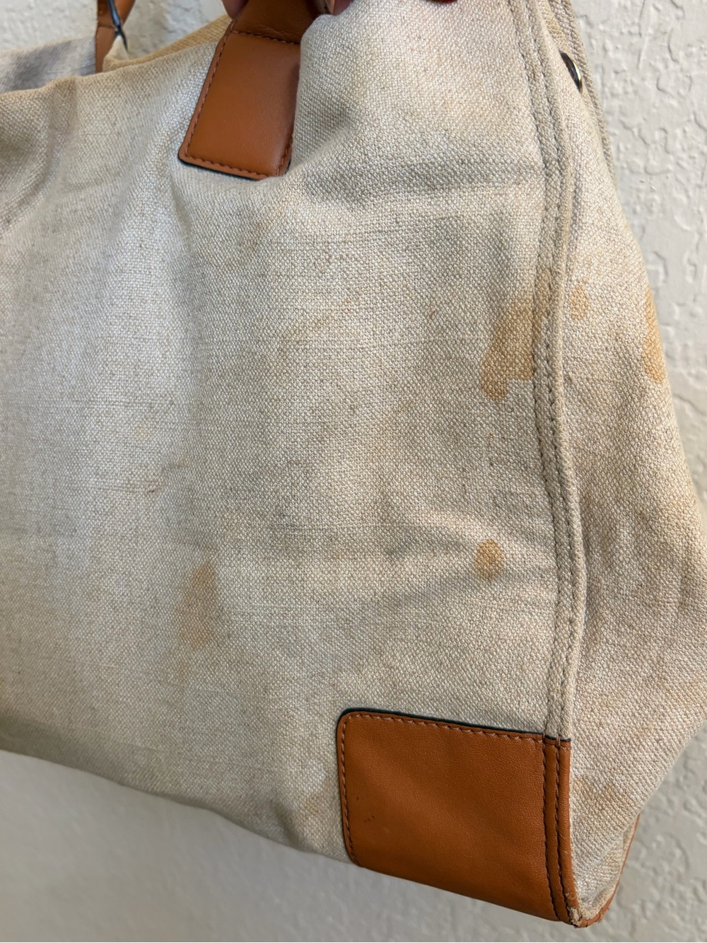 Tory Burch Beige Canvas Tote with Brown Leather Trim and Embroidered Medallion - Picture 7 of 15